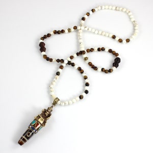 Brass Buddha Pendant Beaded Necklace / Boho Necklace / Mala Bead Necklace