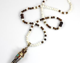 Brass Buddha Pendant Beaded Necklace / Boho Necklace / Mala Bead Necklace