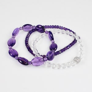 Amethyst and Crystal Beaded Stretch Bracelet Set with Pave Cyrstal Bead image 4