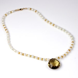 Citrine Quartz Green Amethyst and Pearl Necklace
