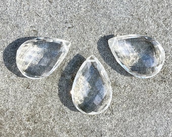 Extra Large 32x22 mm 3 Piece Set Genuine AAA Rock Crystal Quartz Faceted Pear Shaped Briolettes