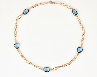 Blue Quartz and Gold Short Necklace