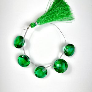 Green Quartz Faceted Coin Shaped Briolettes 5 pieces 14-17 mm approximately