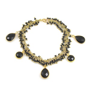 Black Spinel Beaded Charm Bracelet image 1