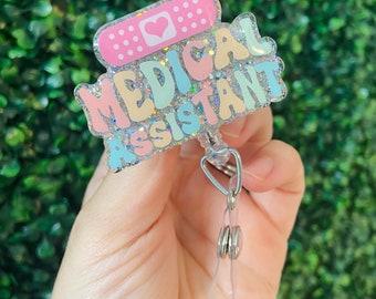 Portacredencial retráctil de acrílico brillante para asistente médico