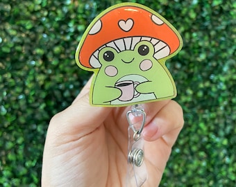 Mushroom frog Badge Reel | badge holder | acrylic badge reel | medical accessories | cute badge reel | nurse badge reel | teacher badge reel