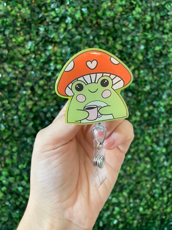 Mushroom frog Badge Reel | badge holder | acrylic badge reel | medical  accessories | cute badge reel | nurse badge reel | teacher badge reel