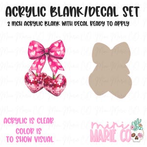 Vday Cherry Bow Acrylic Blank/Decal Set | Acrylic badge reel blanks | DIY badge reels