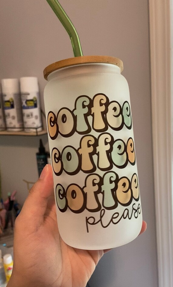 Coffee Lover Glass Can | Sublimation glass can | Coffee Cup | Iced coffee  glass