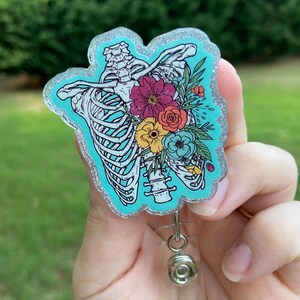 Badge technique radiographique floral pour cage thoracique | Cadeau Rad Tech