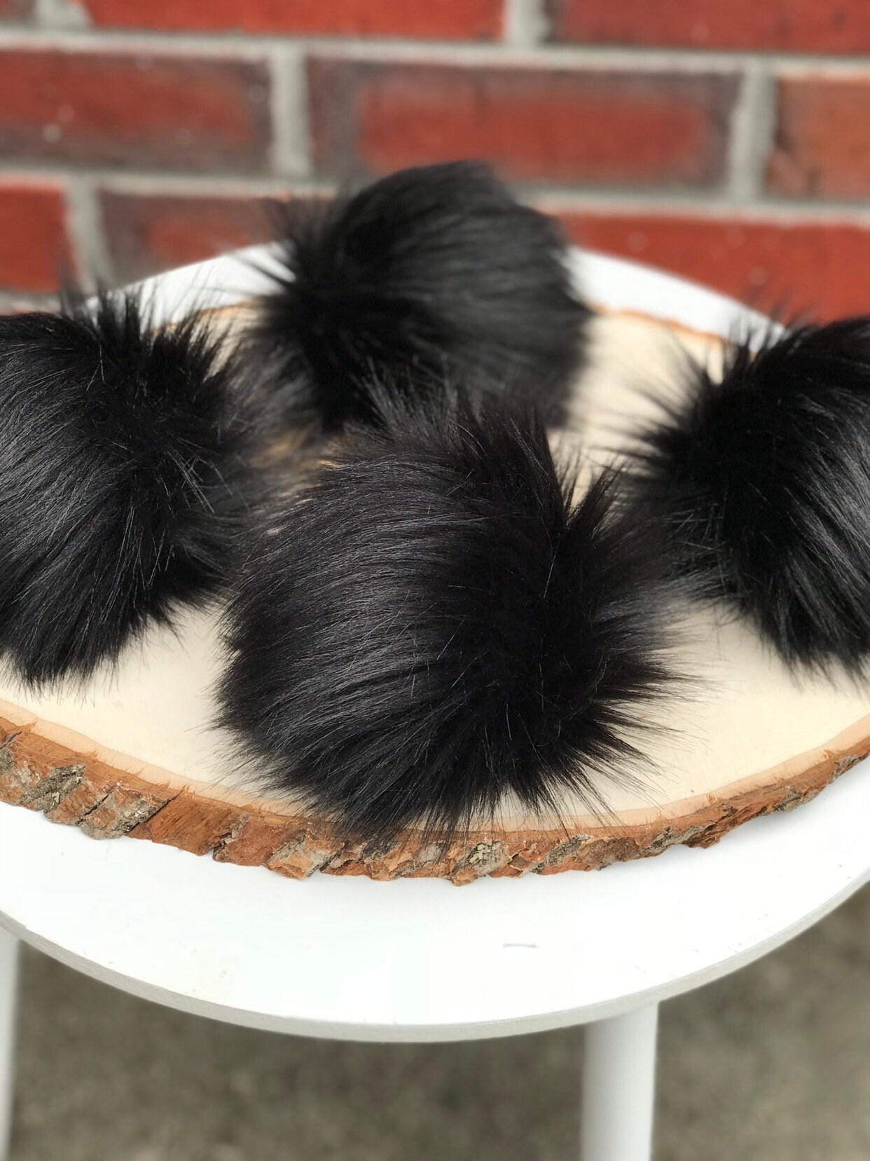 RAVEN Faux fur poms/ black pom poms / fake fur poms / pom pom beanie …