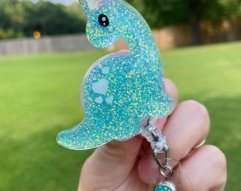 Glitter Dinosaur Badge Reel | Handmade Acrylic Retractable Badge Holder