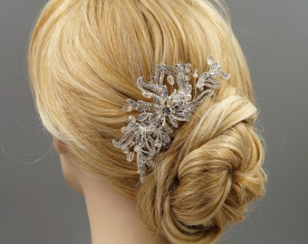Silver Hair Comb, Floral Wedding Hair Comb, Crystal Bridal Hair Comb, Rhinestone Hair Comb, Crystal Hair Clip, Wedding Hair Comb YGJ09961