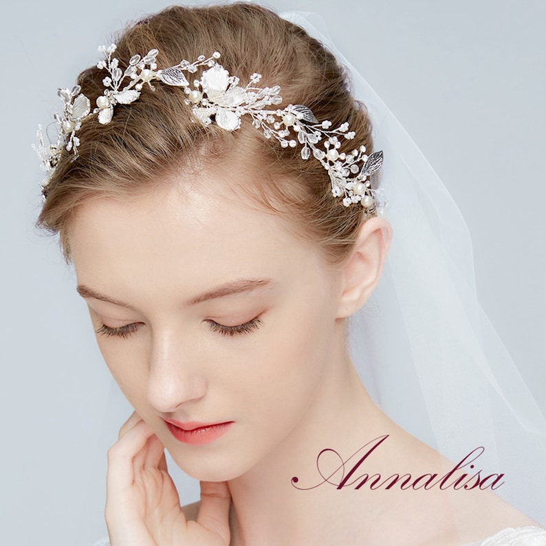 Silver Hair Vine Bridal Hair Vine Silver Headpiece Rustic Bridal Headpiece Pearl And Crystal Hair Vine HMH03794