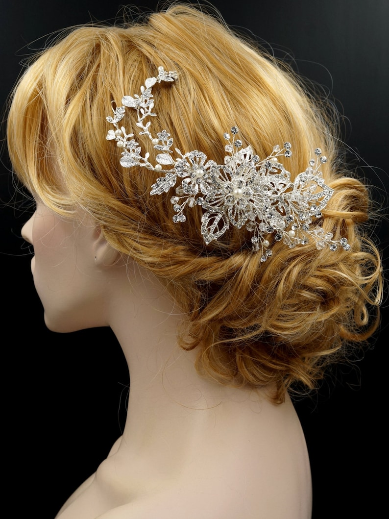 Silver Hair Comb Floral Wedding Hair Comb Crystal Bridal Etsy