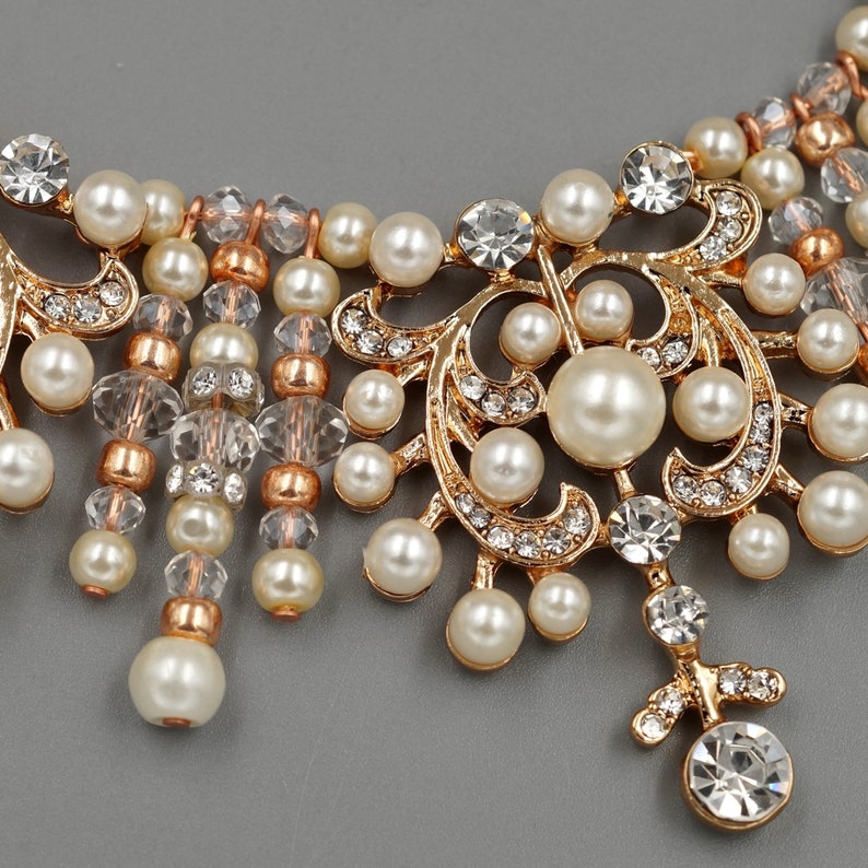 Bridal Jewelry Set,Pearl Wedding Necklace Set,Gold Victorian Necklace Set,Crystal earrings Necklace Set,statement necklace
