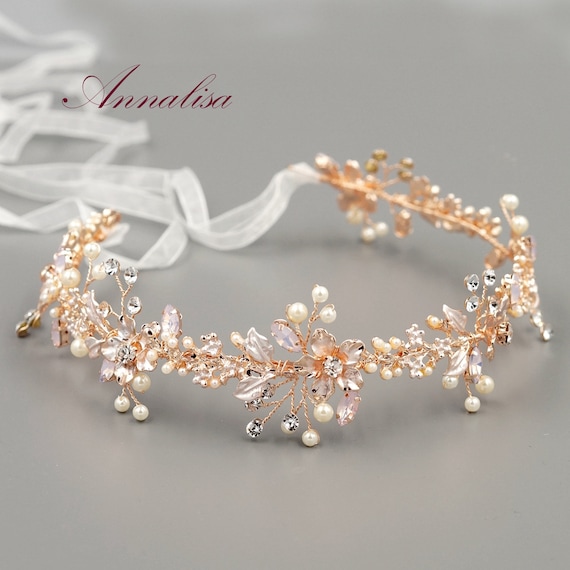 rose gold and pearl headpiece