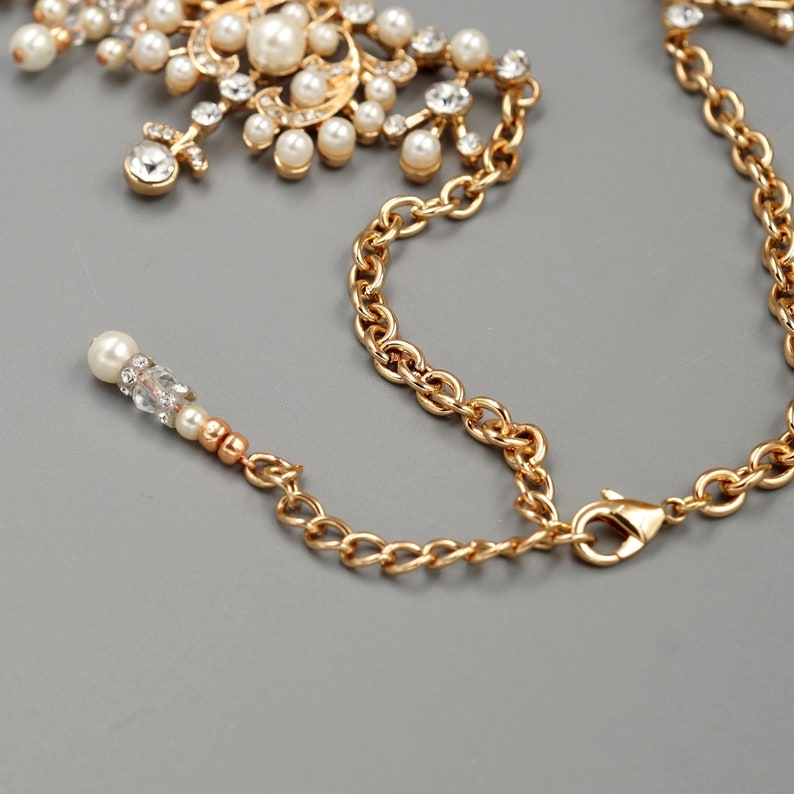 Bridal Jewelry Set,Pearl Wedding Necklace Set,Gold Victorian Necklace Set,Crystal earrings Necklace Set,statement necklace