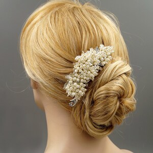 Silver Hair Comb, Floral Wedding Hair Comb, Pearl Bridal Hair Comb, Rhinestone Hair Comb, Crystal Hair Clip, Wedding Hair Comb YGJ09985