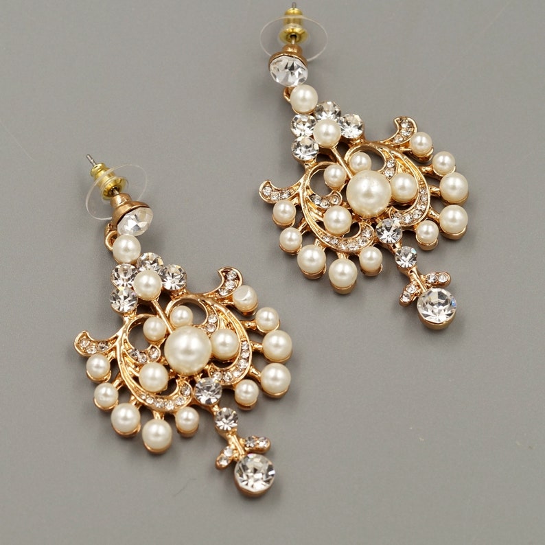 Bridal Jewelry Set,Pearl Wedding Necklace Set,Gold Victorian Necklace Set,Crystal earrings Necklace Set,statement necklace