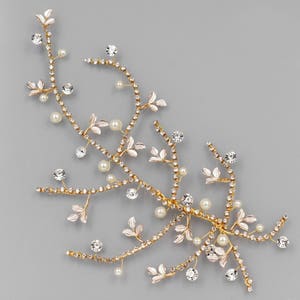 Gold Hair Clip, Floral Wedding Hair Comb, Crystal Bridal Hair Comb, Pearl Hair Comb, Crystal Hair Clip, Hair Piece for Wedding, Branch 07237