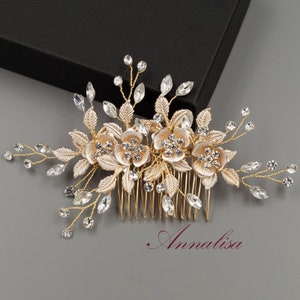 Gold Bridal Hair Comb, Bridal Hair Comb Floral, Crystal Hair Comb, Rhinestone Hair Comb, Crystal Hair Clip, Flower Wedding Hair Comb 01807