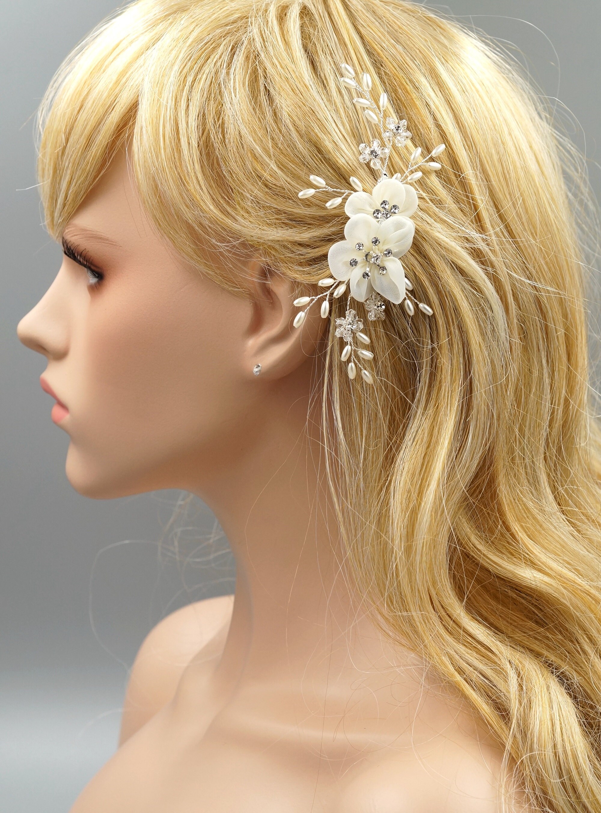 Silver Hair Comb, Floral Wedding Hair Comb, Crystal Bridal 
