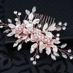 Bridal Hair Comb Floral, Crystal Hair Comb, Rhinestone Hair Comb, Crystal Hair Clip, Wedding Hair Comb Rose gold, Wedding Headpiece 04102