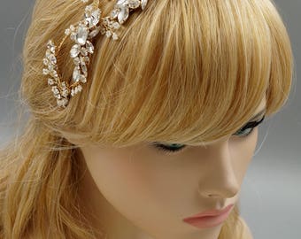 Bridal Headband, Freshwater Pearl Wedding Tiara, Silver Wedding Crown, Floral Bridal Tiara, Flower Headband, Gold Flower Wedding Tiara 450