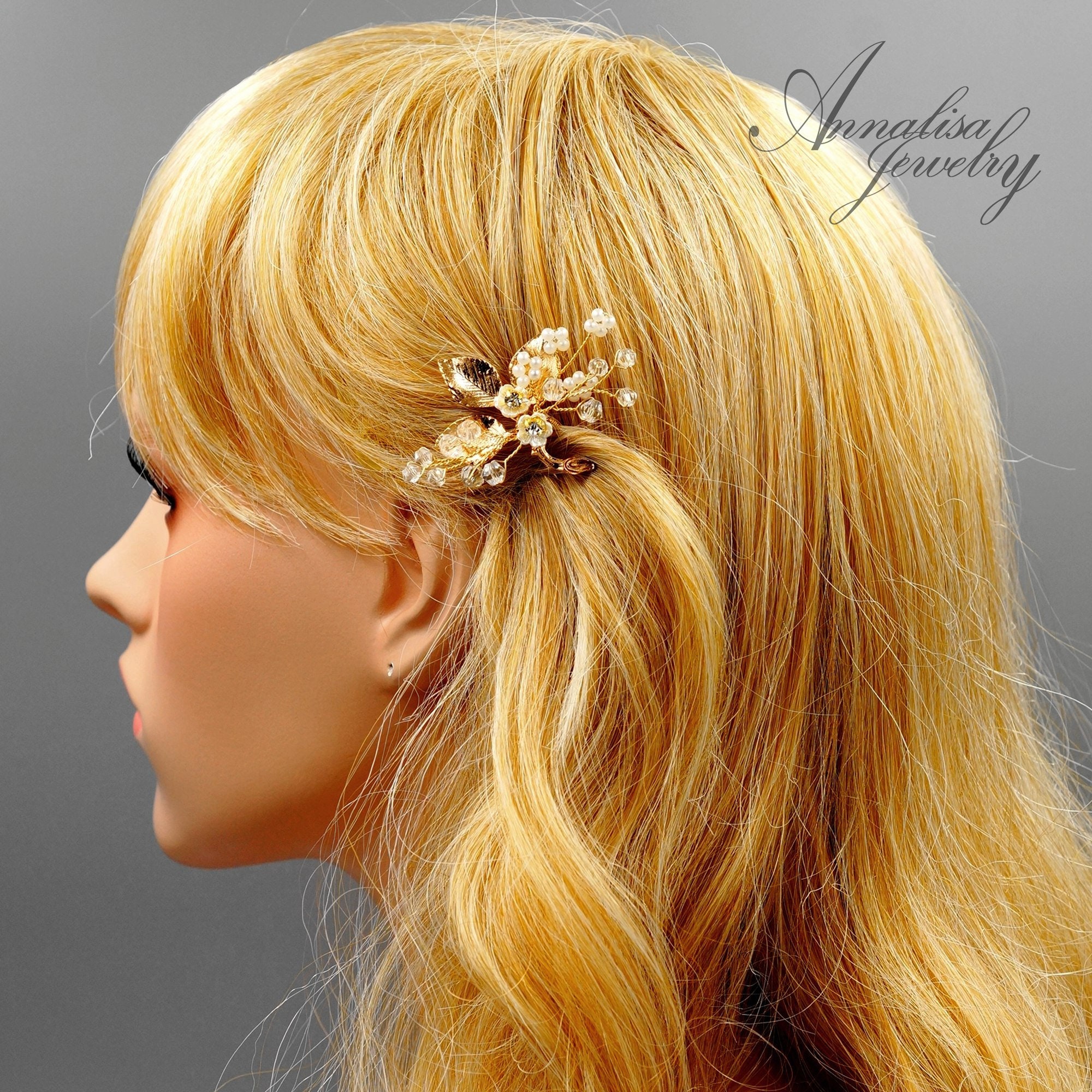 Crystal Bridal Hair Pins Gold, Floral Wedding Hair Pins 