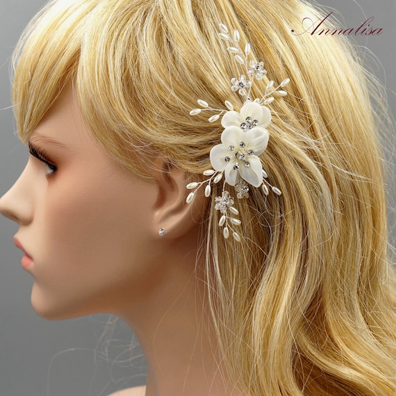 Silver Hair Comb, Floral Wedding Hair Comb, Crystal Bridal  display picture 3