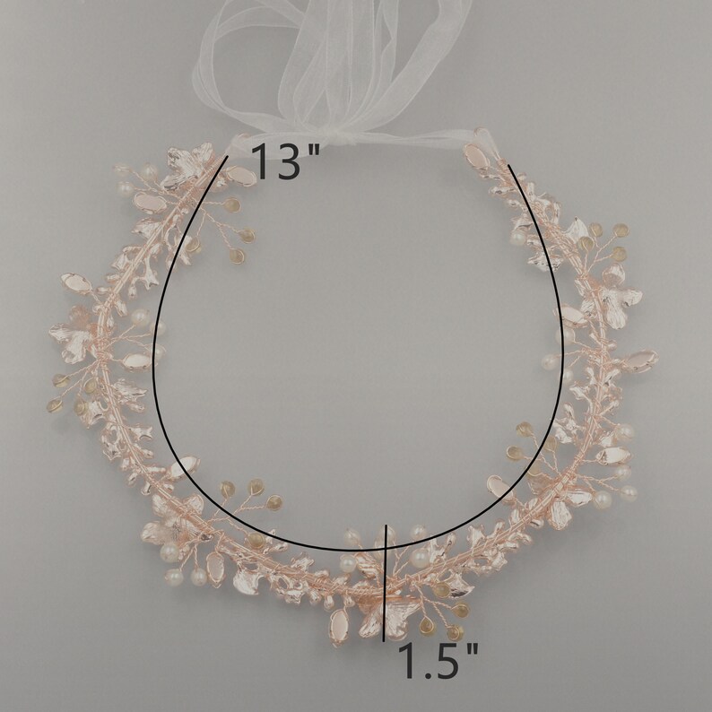 Rose Gold Bridal Hair Vine Crystal Leaf Rustic Bridal Headpieces Floral Bridal Wreath Wedding Hair Accessories Pearl Headband Tiara