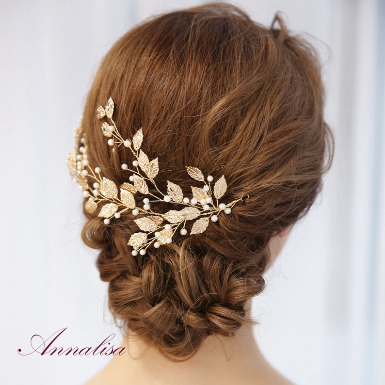 Gold Hair Clip Floral Wedding Hair Comb Leaf Bridal Hair Etsy