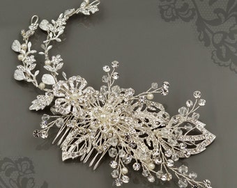 Silver Hair Comb, Floral Wedding Hair Comb, Crystal Bridal Hair Comb, Rhinestone Hair Comb, Crystal Hair Clip, Wedding Hair Comb HMH00655