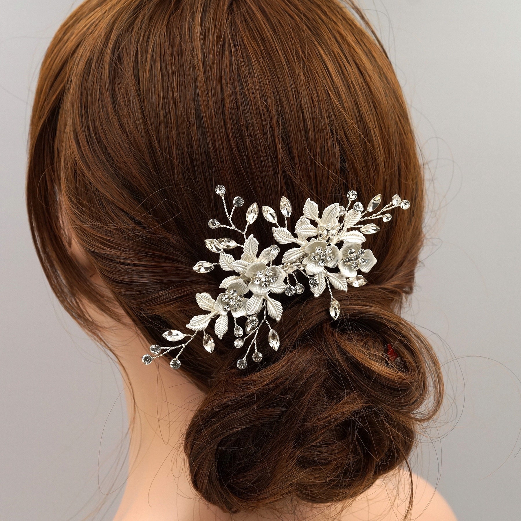 Bridal Hair Comb Silver Bridal Hair Comb Floral Crystal Hair - Etsy