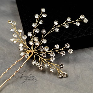 Crystal Wedding Hair Pins Gold, Rhinestone Wedding Hair Pins, Bridal Hair Pins, Wedding headpieces, Gold Hair Comb Pin 30026