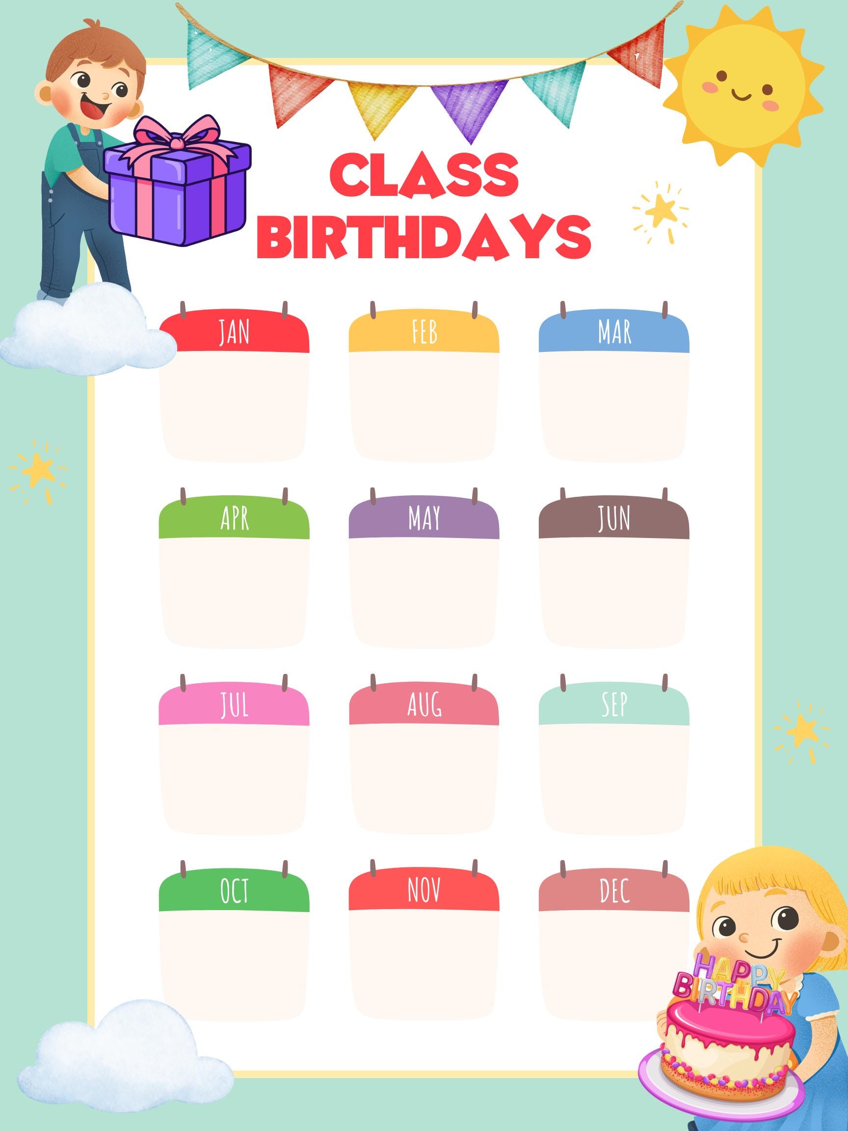 Editable Class Birthday Calendar Template, Canva Instant Download - Etsy