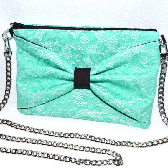 Items similar to Teal Crossbody Bag, Teal Lace Bow Purse, Designer Handbag, Teal and Black