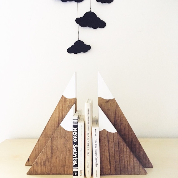 Stained Wood Mountain Bookends (large and small set), wooden mountains, children's bookends, mountain blocks, woodland nursery