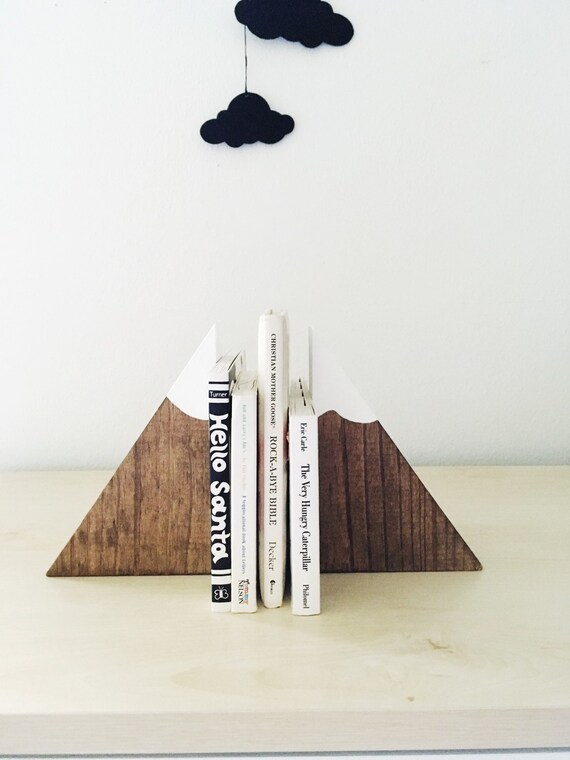 Stained Wooden Mountain Bookends Small Set Blocks Image 0