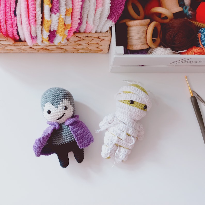 Vampire and Mummy Duo crochet amigurumi pattern listing photo by HippiegurumiCrochet