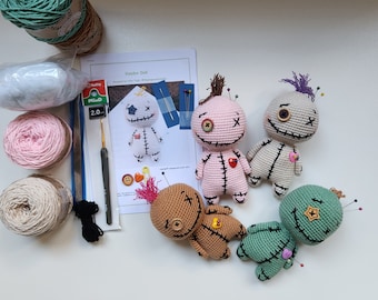 Kit au crochet, kit au crochet pour poupée vaudou, kit amigurumi, kit de bricolage Halloween, cadeau écologique pour crocheteur