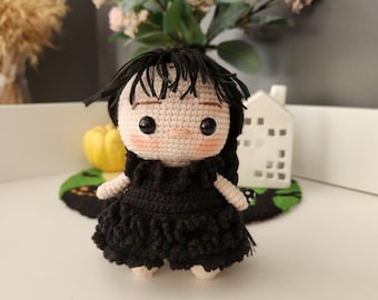 Wednesday Doll Crochet Pattern, Gothic Amigurumi (PDF Pattern)