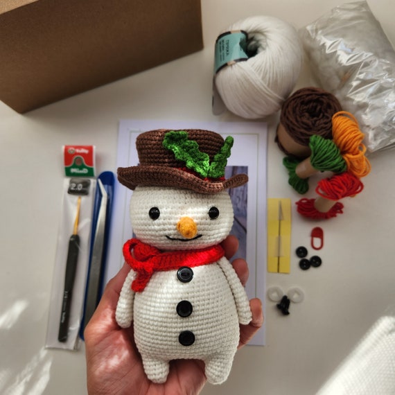 Snowman Crochet Amigurumi Kit, Christmas DIY Craft