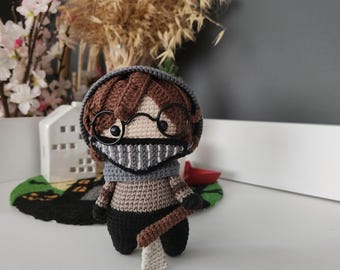Ticci-Toby Creepypasta Crochet Doll, Office Desk Crochet Gift Accessories, Support Office Gift, Coworker Gift, Finished Doll Gift