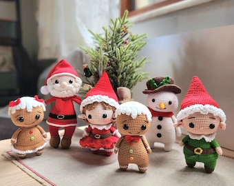 Christmas Crochet Pattern, Crochet Gingerbread and Elves Pattern, Crochet Snowman, Santa Claus Pattern