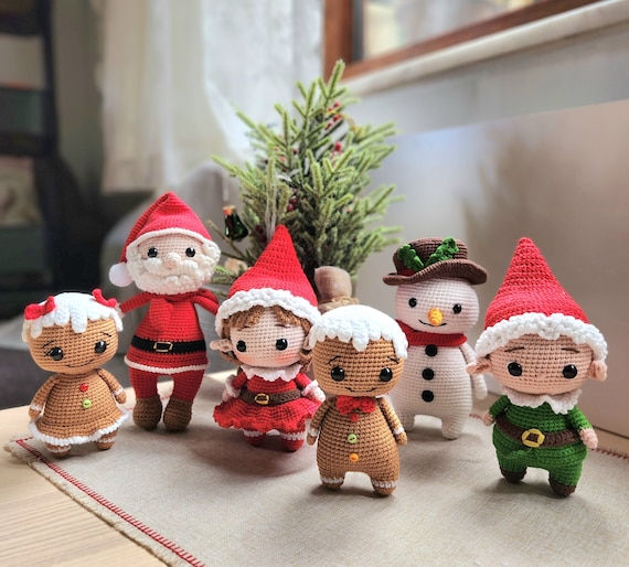 Christmas Crochet Pattern, Crochet Gingerbread and Elves Pattern, Crochet Snowman, Santa Claus Pattern
