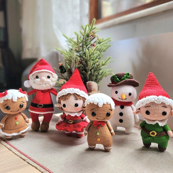 Christmas Crochet Pattern, Crochet Gingerbread and Elves Pattern, Crochet Snowman, Santa Claus Pattern