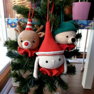 Adornos navideños de crochet, patrón de reno, conejito amigurumi, oso de crochet, decoración navideña, juego de adornos navideños