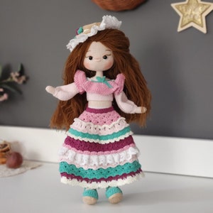 Crochet Finished Doll, Amigurumi Doll for Sale, Handmade Doll with Pink and Green Outfit, Ready Big Crochet Doll